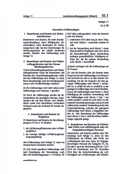 III.01 Anlage 11 | Landesbesoldungsgesetz (NBesG)