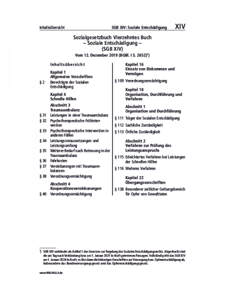 XIV | SGB XIV: Soziale Entschädigung