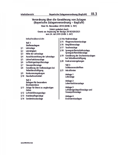 III.03 | Bayerische Zulagenverordnung (BayZulV)