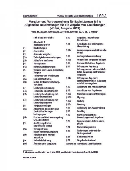IV.04.01 | VOB/A: Vergabe von Bauleistungen