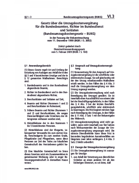 VI.03 | Bundesumzugskostengesetz (BUKG)
