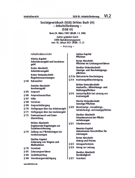 VI.02 | SGB III: Arbeitsförderung (Auszug)