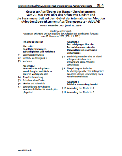 XI.04 | AdÜbAG: Adoptionsübereinkommens-Ausführungsgesetz