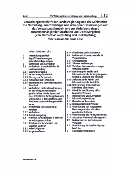 I.12 | VwV Korruptionsverhütung und -bekämpfung
