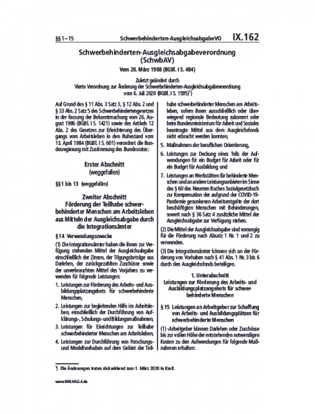 IX.162 | Schwerbehinderten-AusgleichsabgabeVO