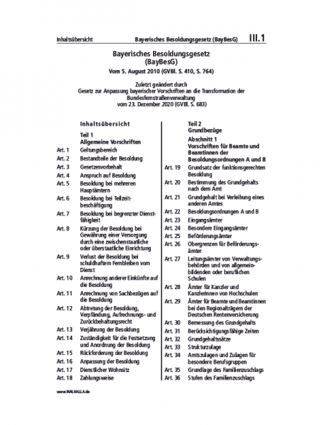 III.01 | Bayerisches Besoldungsgesetz (BayBesG)
