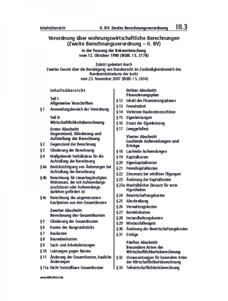 III.03 | II. BV: Zweite Berechnungsverordnung