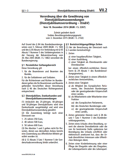 VII.02 | Dienstjubiläumsverordnung (DJubV)