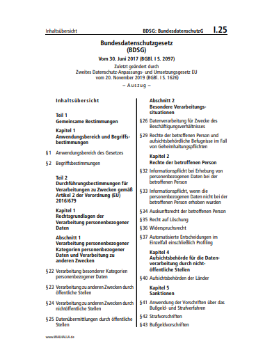I.25 | BDSG: BundesdatenschutzG (Auszug)