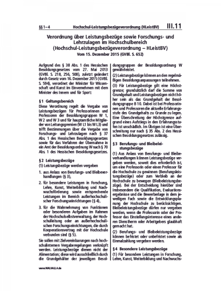 III.11 | Hochschul-Leistungsbezügeverordnung (HLeistBV)