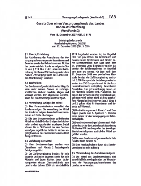 IV.05 | Versorgungsfondsgesetz (VersFondsG)