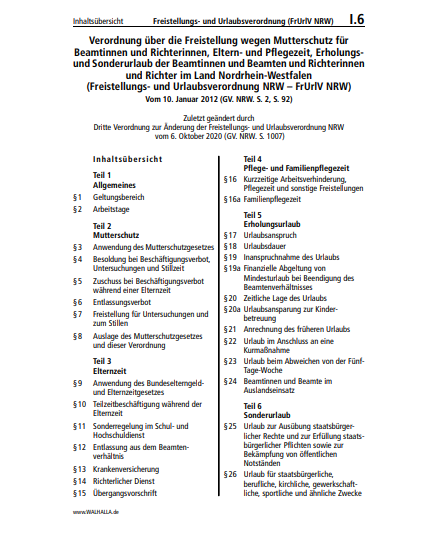 I.06 | Freistellungs- und Urlaubsverordnung (FrUrlV NRW)