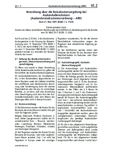 VI.02 | Auslandsreisekostenverordnung (ARV)