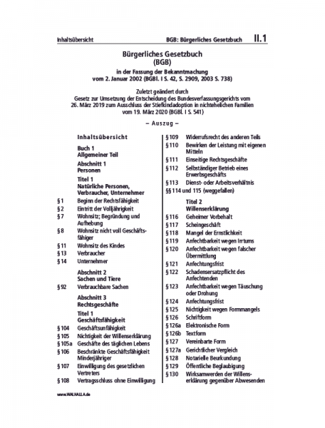 II.01 | BGB: Bürgerliches Gesetzbuch (Auszug)