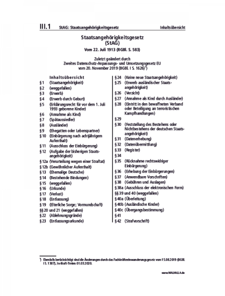III.01 | StAG: Staatsangehörigkeitsgesetz