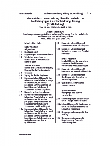 II.02 | Laufbahnverordnung Bildung (NLVO-Bildung)