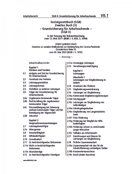 VII.01 | SGB II: Grundsicherung für Arbeitsuchende (Auszug)