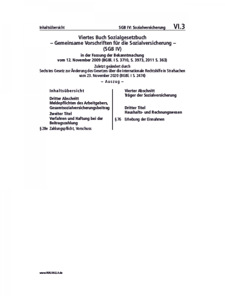 VI.03 | SGB IV: Sozialversicherung (Auszug)