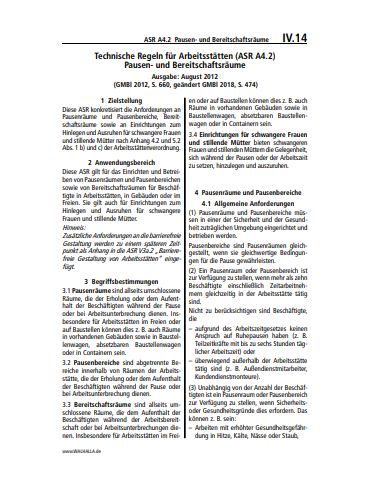 IV.14 | ASR A4.2 Pausen- und Bereitschaftsräume