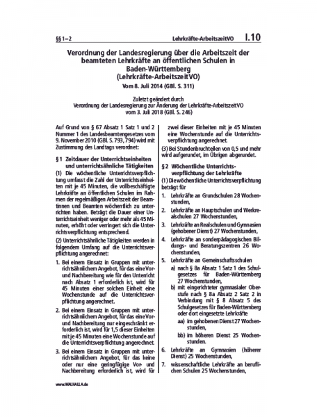I.10 | Lehrkräfte-ArbeitszeitVO