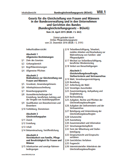 VIII.01 |Bundesgleichstellungsgesetz (BGleiG)