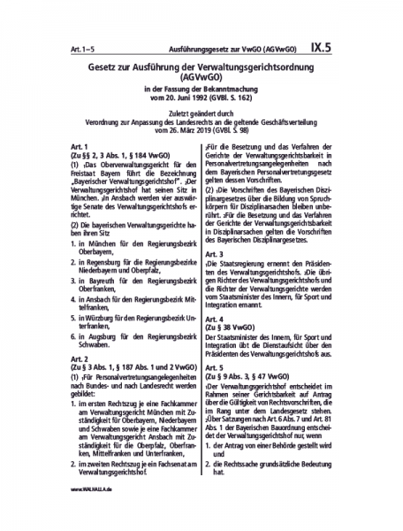 IX.05 | Ausführungsgesetz zur VwGO (AGVwGO)