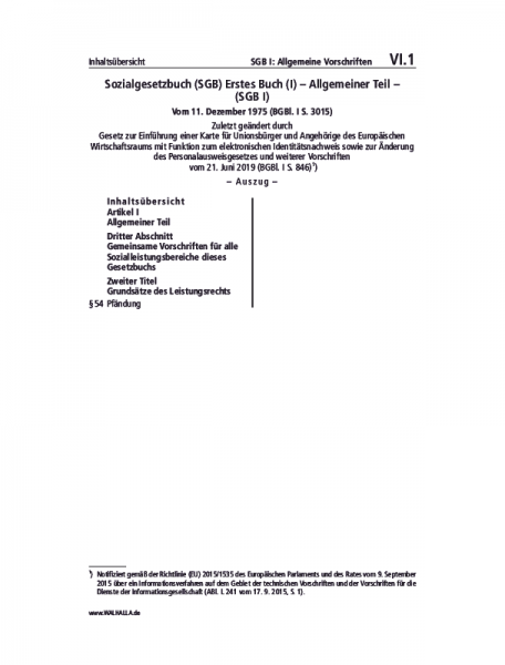 VI.01 | SGB I: Allgemeine Vorschriften (Auszug)