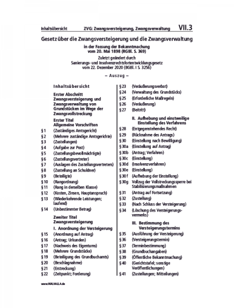 VII.03 | ZVG: Zwangsversteigerung, Zwangsverwaltung (Auszug)