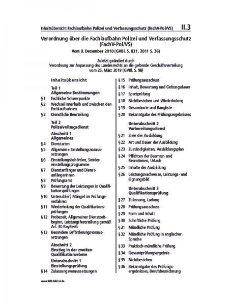 II.03 | Fachlaufbahn Polizei und Verfassungsschutz (FachV-Pol/VS)