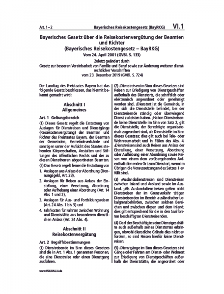 VI.01 | Bayerisches Reisekostengesetz (BayRKG)