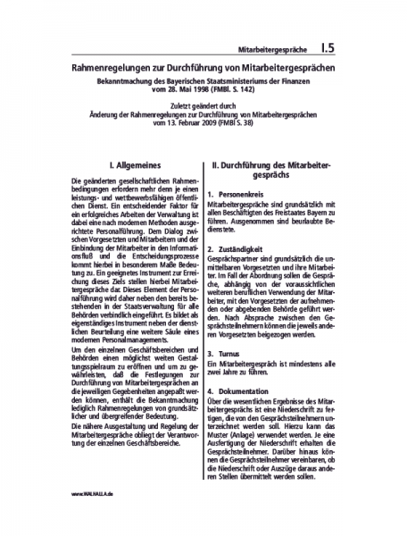 I.05 | Rahmenregelungen zur Durchführung von Mitarbeitergesprächen