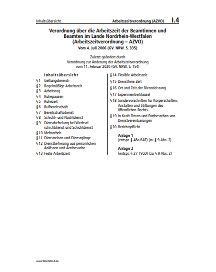 I.04 | Arbeitszeitverordnung (AZVO)
