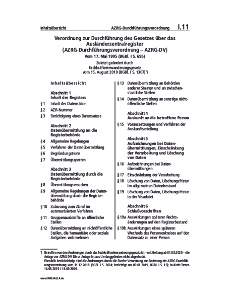 I.11 | AZRG-Durchführungsverordnung