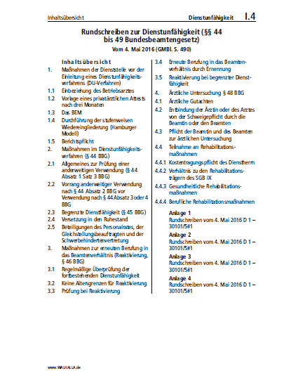 I.04 | Rundschreiben zur Dienstunfähigkeit (§§ 44 bis 49 BBG)