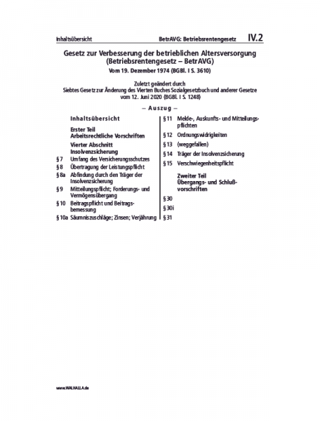 IV.02 | BetrAVG: Betriebsrentengesetz (Auszug)