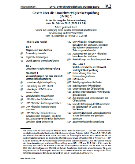IV.02 | UVPG: Umweltverträglichkeitsprüfungsgesetz