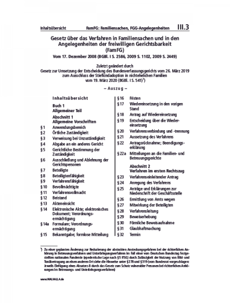 III.03 | FamFG: Familiensachen, FGG-Angelegenheiten (Auszug)
