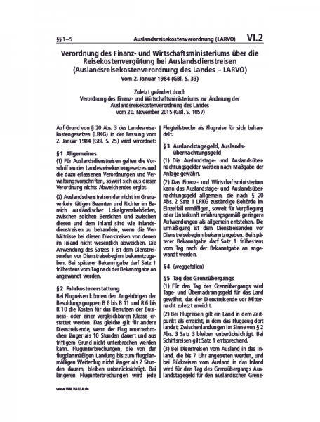 VI.02 | Auslandsreisekostenverordnung (LARVO)