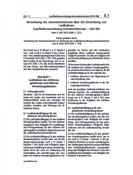 II.01 | Laufbahnverordnung-Innenministerium (LVO-IM)