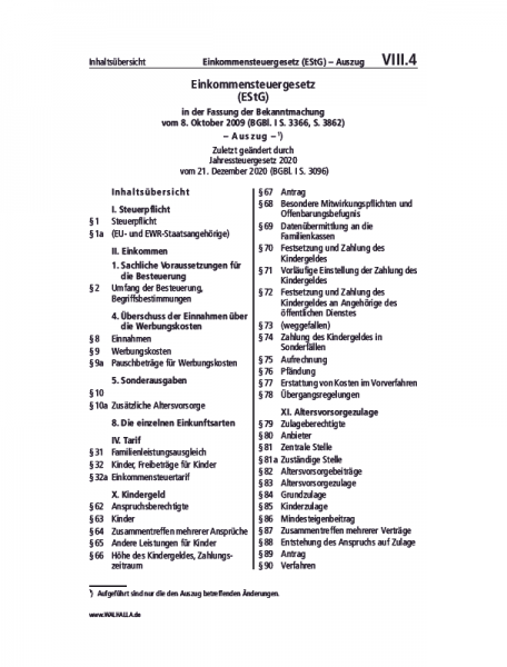 VIII.04 | Einkommensteuergesetz (EStG) – Auszug