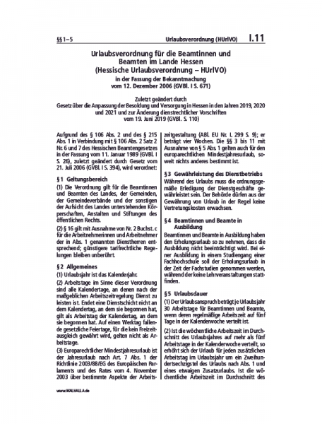 I.11 | Urlaubsverordnung (HUrlVO)