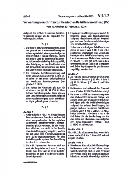 VII.01.02 | Verwaltungsvorschriften HBeihVO