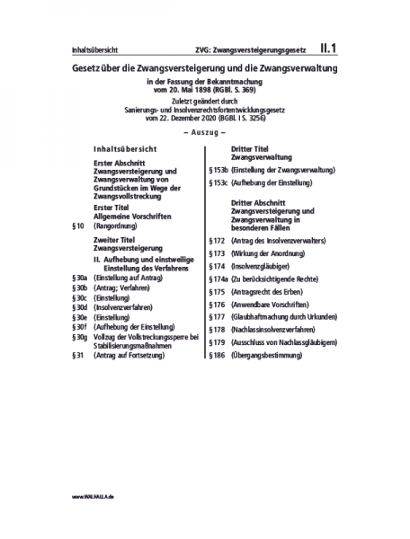 II.01 | ZVG: Zwangsversteigerungsgesetz (Auszug)