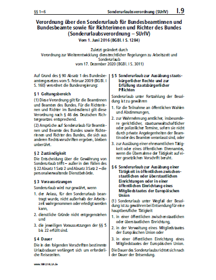 I.09 | Sonderurlaubsverordnung (SUrlV)