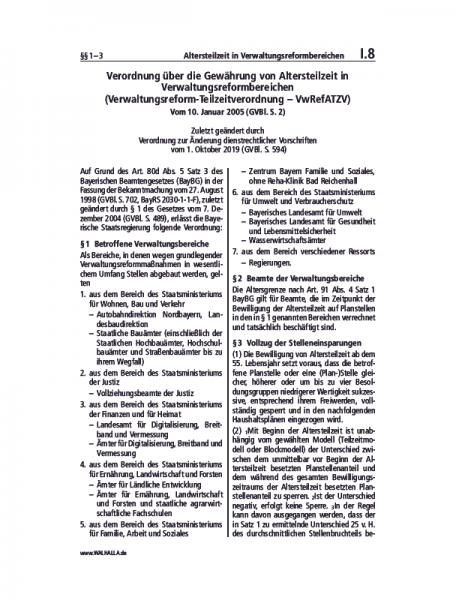 I.08 | Verwaltungsreform-Teilzeitverordnung (VwRefATZV)