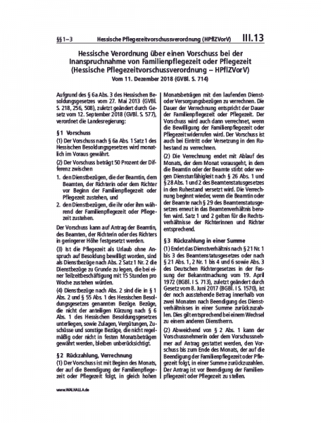 III.13 | Hessische Pflegezeitvorschussverordnung (HPflZVorV)