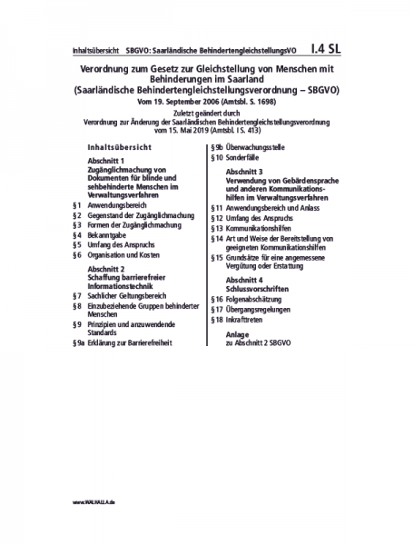 I.04 SL | SBGVO: Saarländische BehindertengleichstellungsVO