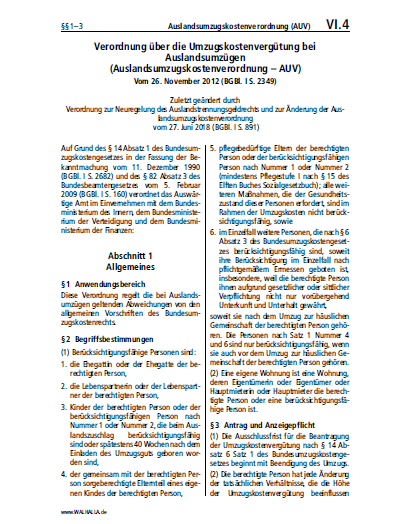 VI.04 | Auslandsumzugskostenverordnung (AUV)