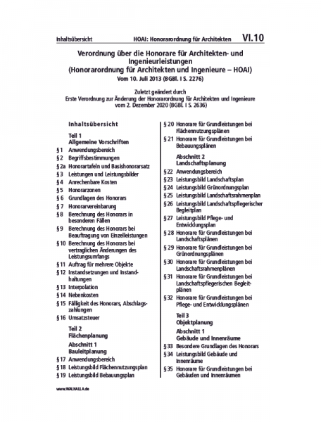 VI.10 | HOAI: Honorarordnung für Architekten