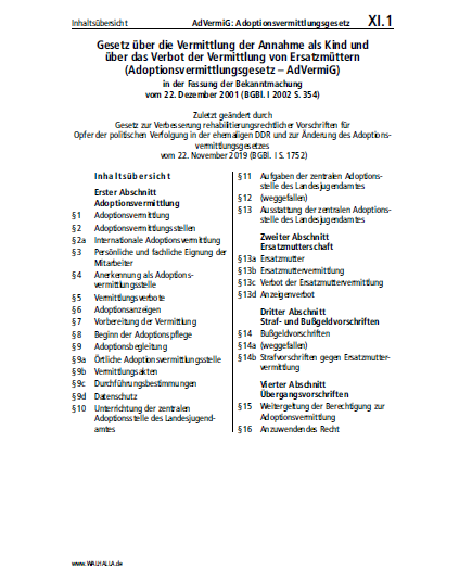 XI.01 | AdVermiG: Adoptionsvermittlungsgesetz